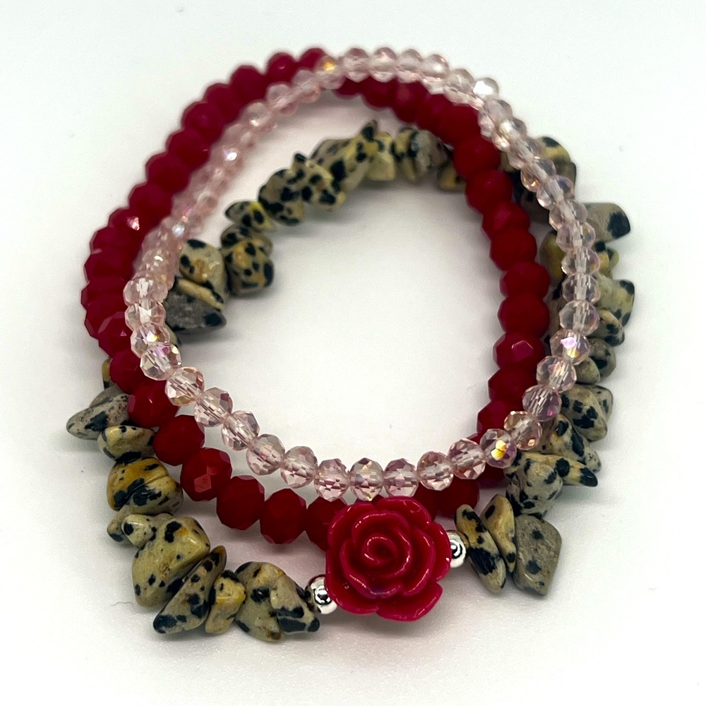 Handmade Dalmatian Jasper stone rose bracelet